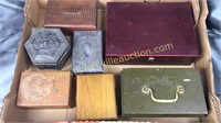 6 wood abs metal storage boxes