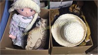 2 boxes vintage hats and dolls