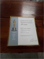 Certificate of nomination for Academy Award