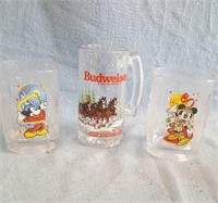(3)  Mickey Mouse & Budweiser glassware