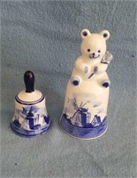 (2) Delft blue hand painted bells