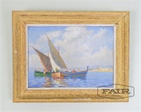 Original painting on board of sailboats- signed
