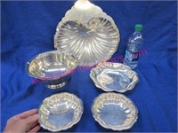 silver plated shell dish & 4 other serving pieces