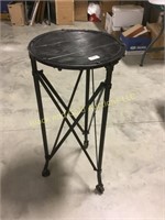 Wheeled Metal Frame; Wooden Seat Plant Stand