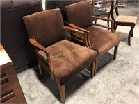 Pair of Upholstered Walnut Arm Chairs