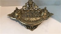 Antique Brass Double Inkwell Pen Holder