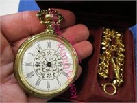 vintage "westclox" pocket watch & chain in box