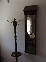 COAT RACK W/UMBRELLA STAND & WALL MIRROR