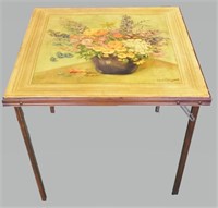 ca. 1930's Wooden Folding Card Table w/ Floral Top