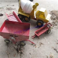 Toys:  Buddy L cement truck; True Scale spreader;