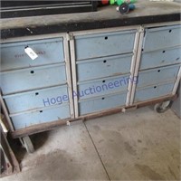 10-drawer work bench on casters unit and contents,