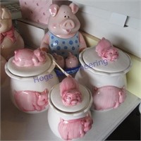 Pig canister set, 3 piece; Pig cookie jar,
