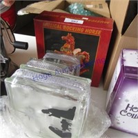 Christmas--musical rocking horse, glass block