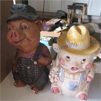 2 Pig cookie jars; farmers