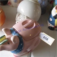3 cookie jars; Pig w/ butterfly, white pig,