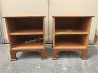 TWO MAHOGANY AND SATINWOOD OPEN END TABLES