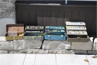 FOUR VINTAGE TACKLE BOXES WITH LARGE ASSORTMENT