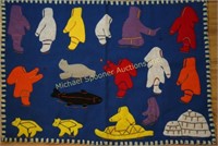 INUIT FELT & EMBROIDERY FLOSS ON WOOL WALL HANGING