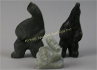 TWO INUIT STONE CARVINGS OF DANCING BEARS