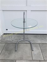 ROUND GLASS SIDE TABLE WITH NICKEL FINISH FRAME