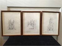 Set of three framed sketches of Saint Peters