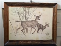 Prince of deer in woods on solid wooden carved