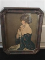 Small framed print of a young lady in dress and