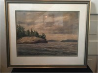 Nice framed watercolour of a Rocky Point, signed