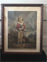 Framed print of a little boy with his dog. Signed