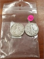 2 WALKING LIBERTY SILVER HALF DOLLARS 1943&1942