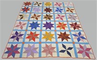 Vintage Hand-sewn 8-Point Star Pattern Quilt
