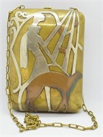 Vintage 1980's Deco-Style Brass Handbag