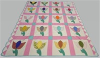 Vintage Machine-made Tulip Pattern Quilt