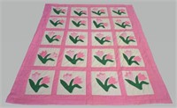 Vintage Hand-sewn Tulip Pattern Quilt