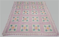 Vintage Silk-Cotton Blend Flower Pattern Quilt