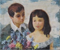 Robert Fiedler Portrait of Boy & Girl O/C