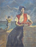 O/C Portrait of a Woman w/ Fruit & a Boy