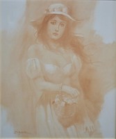 O/C Portrait of a Woman in Sepia Tone by Lazarte