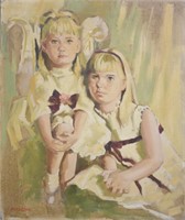 O/C Portrait of Two Young Ladies by Malone