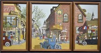 H. Hargrove Town Genre Scene Serigraph Triptych