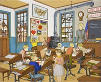 H. Hargrove Early School Room Scene Serigraph