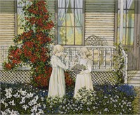 H. Hargrove Flower Garden Scene Serigraph