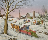 C. Carson  Americana Winter Landscape Serigraph