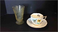 WINDSOR CUP AND SAUCER + YELLOW DEPRESSION GLASS