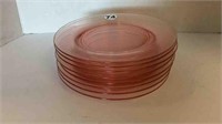 8 PINK DEPRESSION GLASS LUNCH PLATES