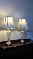 PAIR OF GLASS AND BRASS TABLE LAMPS