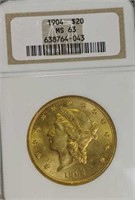 1904 Liberty Head $20 Gold Coin Ms63