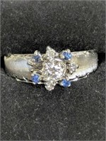 14k White Gold Diamond Solitaire Ring Sapphires