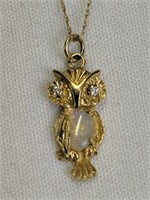 14k Gold Owl Pendant Diamonds Opals 1.7dwt