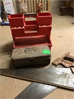 SMALL METAL TOOL BOX CADDY CRAFTSMAN AND HAND SAW